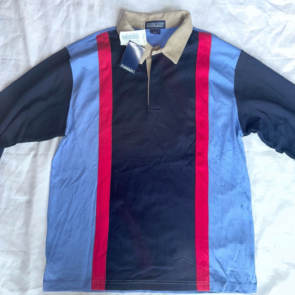 NOS Vintage 2003 Men’s Large Lands’ End The Classic Rugby LS Collared Shirt